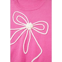 Bright Pink Corded Flower Bow Ribbed Trim Casual Sweater - M thumbnail