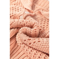 Apricot Pink Hollowed Knit 3/4 Dolman Sleeve Buttoned Collared Sweater - L thumbnail