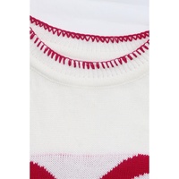 White Bow Pattern Contrast Trim Christmas Loose Graphic Sweater - L thumbnail
