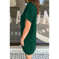 Blackish Green Patch Pocket Ribbed Knit Short Sleeve Sweater Dress - S thumbnail