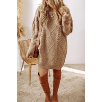 Parchment Cable Knit Drop Shoulder Loose Fit Sweater Dress - M thumbnail