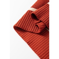 Brown Stripe Color Block Quarter Zip Collar Short Sleeve Sweater Dress - XL thumbnail