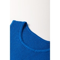 Dark Blue Solid Ribbed Knit Sheath Sleeveless Midi Sweater Dress - S thumbnail