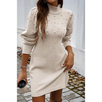 Parchment Pearl Beaded High Neck Bodycon Sweater Dress - XL thumbnail