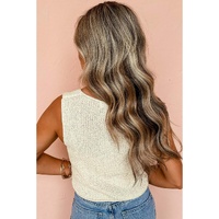 Beige Lace-up Front V Neck Sweater Vest - M thumbnail