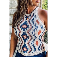 White Aztec Geometric Print Knitted Tank Top - L thumbnail