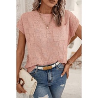 Dusty Pink Lattice Textured Knit Short Sleeve Sweater - L thumbnail