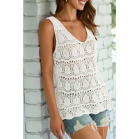White V Neck Textured Hollow-out Sweater Vest - 2XL thumbnail
