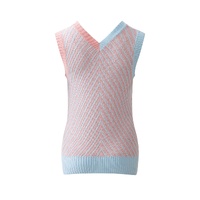 Light Pink Contrast Chevron Knit V Neck Sweater Vest - M thumbnail