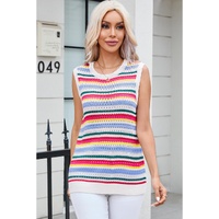 White Colorful Stripe Scalloped Trim Sweater Vest - XL thumbnail
