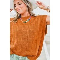 Chestnut Grid Textured Short Sleeve Sweater - L thumbnail