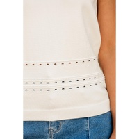 White U Neck Eyelet Accent Sweater Vest - M thumbnail