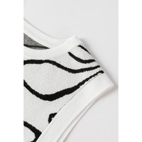 White Button Sides Sleeveless Floral Knitted Top - XL thumbnail