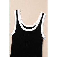Black Colorblock Edge Ribbed Knit U Neck Tank Top - L thumbnail