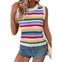 Multicolour Striped Knitted Eyelet Slim Sweater Vest - M thumbnail