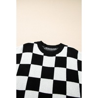Color black Colorblock Plaid Pattern Ribbed Trim Sweater Tank Top - S thumbnail