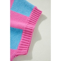 Sachet Pink Colorblock Plaid Pattern Ribbed Trim Sweater Tank Top - XL thumbnail