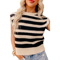 Black Stripe Ribbed Trim Knitted Sweater Vest - L thumbnail