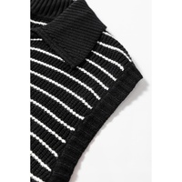 Black Stripe Turn-down V Neck Sweater Tank Top - M thumbnail