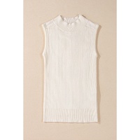 White Ribbed Knit High Neck Sweater Vest - M thumbnail