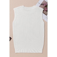 White Solid Color Eyelet Knit Crew Neck Sweater Vest - L thumbnail