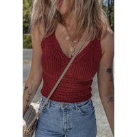 Burgundy Cable Knit Pointelle Slim Fit V Neck Sweater Vest - M thumbnail