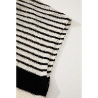 Black white Striped O Neck Sweater Vest - L thumbnail