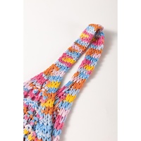 Pink Color Contrast Crochet Loose Fit Sweater Vest - S thumbnail