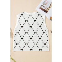 White Bow Pattern Buttoned Side Cropped Sweater Vest - S thumbnail