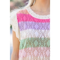 Rose Stripe Colorblock Hollowed Knit Scallop Edge Sweater Vest - M thumbnail
