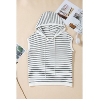 White Stripe Drawstring Hooded Loose Sweater T Shirt - M thumbnail