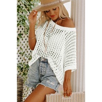 Azura Exchange Fishnet Knit Ribbed Short Sleeve Sweater Tee - S thumbnail