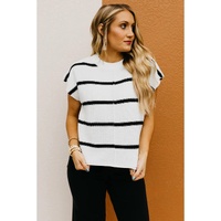 White Striped Batwing Sleeve Sweater Tee - L thumbnail