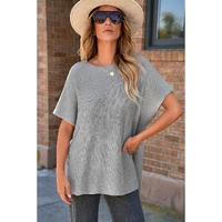 Gray Short Sleeve Side Slit Oversized Sweater - L thumbnail