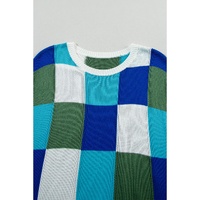 Dark Blue Color Block Cap Sleeve Sweater - L thumbnail