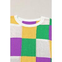 Tillandsia Purple Color Block Cap Sleeve Sweater - XL thumbnail