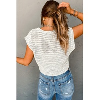 White Hollow Out Knit Cap Sleeve Sweater - XL thumbnail