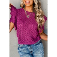 Violet Ruffled Short Sleeve Textured Knit Sweater - M thumbnail