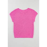 Pink Solid Loose Knit Short Dolman Sleeve Sweater - L thumbnail