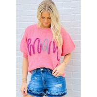 Bonbon Mom Tinsel Front Short Sleeve Sweater - S thumbnail