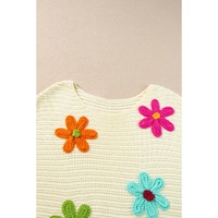 White Flower Crochet Round Neck Knitted Top - M thumbnail