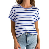 Sky Blue Stripe Knitted Bat Sleeve T Shirt - L thumbnail