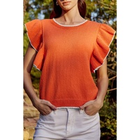 Russet Orange Contrast Trim Ruffle Sleeve Knitted Top - XL thumbnail