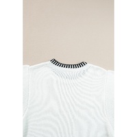 White Contrast Trim Round Neck Batwing Sleeve Knitted Top - L thumbnail