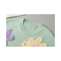 Moonlight Jade Multi Crochet Flower Knit Short Sleeve Sweater Top - XL thumbnail