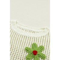 White Crochet Flower Hollow-out Sweater T Shirt - M thumbnail
