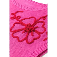 Bright Pink Flower Embroidery Short Sleeve Knitwear Top - L thumbnail