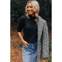 Black Knotted Keyhole Nape Short Sleeve Knit Sweater - S thumbnail