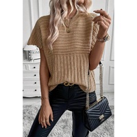 Light French Beige Rib Knitted Wide Sleeve Sweater T Shirt - XL thumbnail