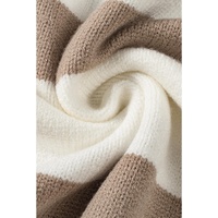 Khaki Stripe Dropped Short Sleeve Lightweight Knitted Top - L thumbnail